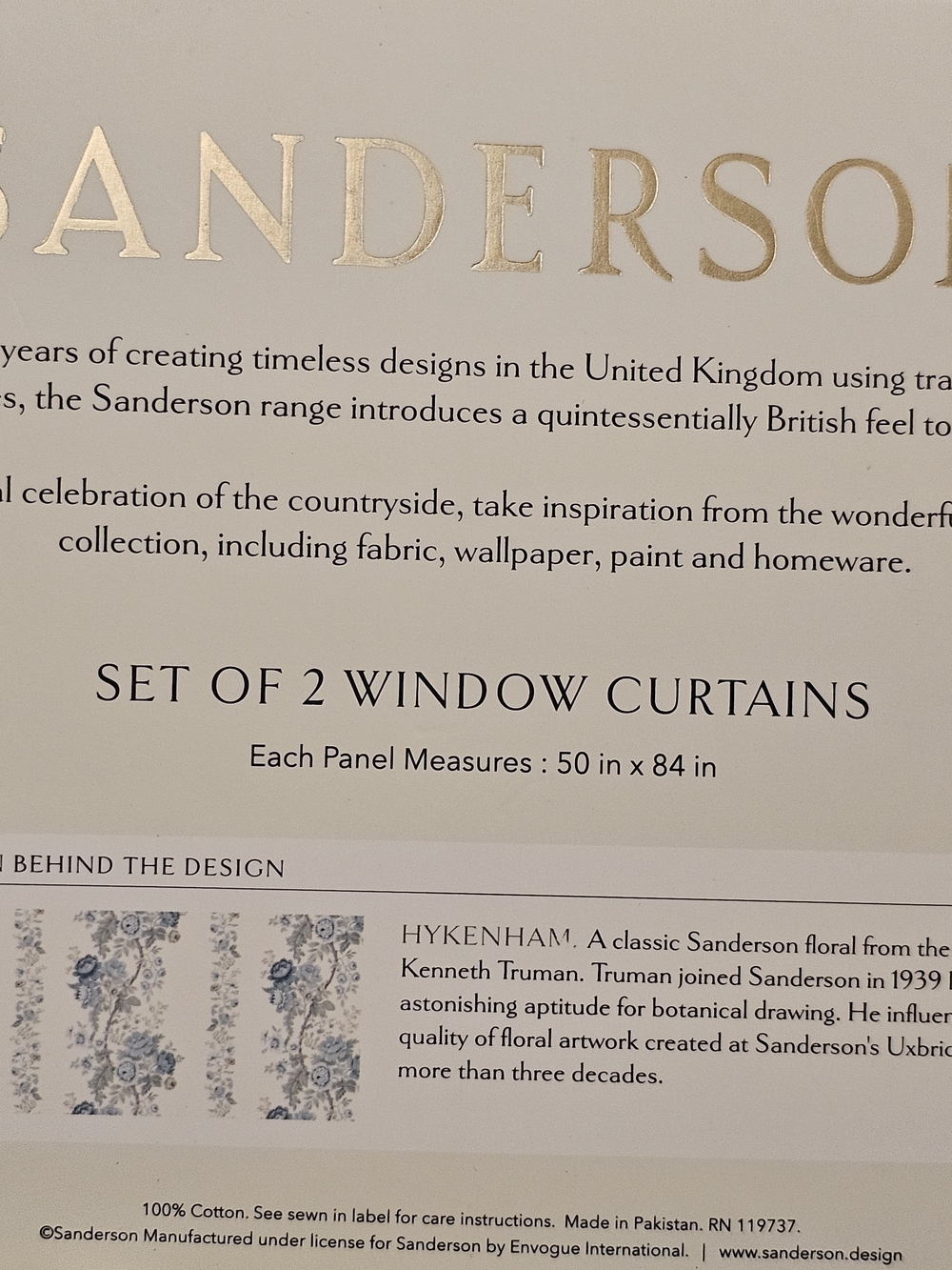 SANDERSON Hykenham Floral Cottage Cotton Curtains 2 Drapes 50" x 84” Blue HTF - Picture 4 of 5